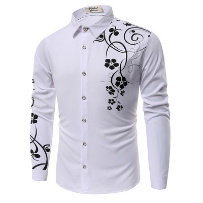 Елегантна мъжка риза в три цвята с флорални мотиви