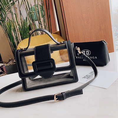 Modern női táska két színben átlátszó huzattal és hosszú füllel