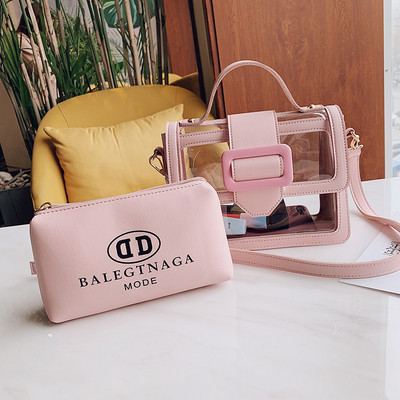 Modern női táska két színben átlátszó huzattal és hosszú füllel