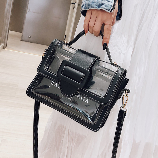 Modern női táska két színben átlátszó huzattal és hosszú füllel