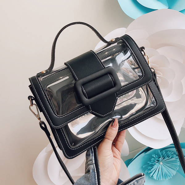 Modern női táska két színben átlátszó huzattal és hosszú füllel
