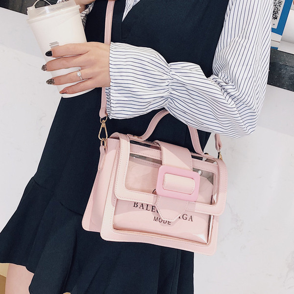 Modern női táska két színben átlátszó huzattal és hosszú füllel