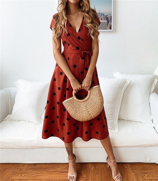 Modern női pöttyös ruha három színben