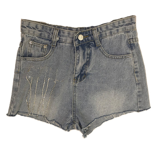 Modern női rövid farmernadrág két színben kövekkel, szakadt motívumokkal