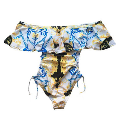 Μοντέρνο γυναικέιο ολόσωμο μαγιο σε λευκό χρώμα με  δεσμούς σε τρία χρώματα