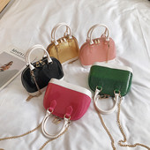 Geanta eleganta din piele lacuita in cinci culori, cu manere scurte si lungi