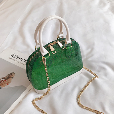 Geanta eleganta din piele lacuita in cinci culori, cu manere scurte si lungi