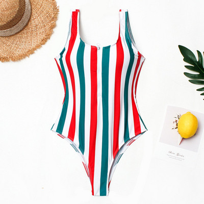 Csíkos fürdőruha cipzárral több színben