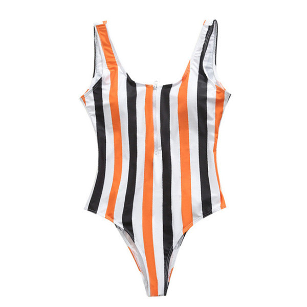 Csíkos fürdőruha cipzárral több színben