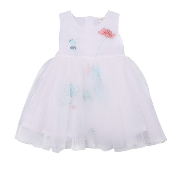 Стилна детска рокля в три цвята с тюл и панделка