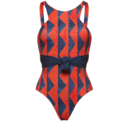 Costum de baie modern cu spatele gol și cravate în trei culori