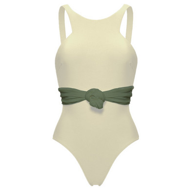 Costum de baie modern cu spatele gol și cravate în trei culori