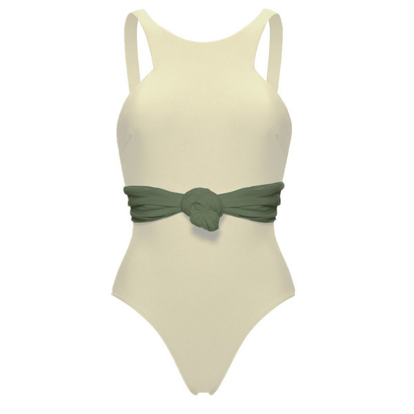 Costum de baie modern cu spatele gol și cravate în trei culori