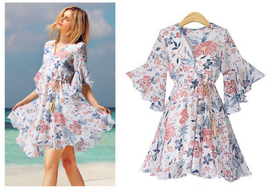 Női modern ruha aszimmetrikus modell virágmintás két színben