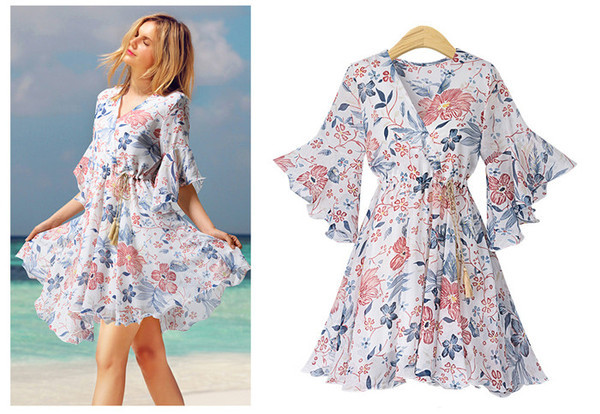 Női modern ruha aszimmetrikus modell virágmintás két színben