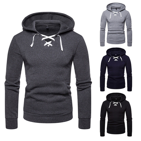 Μοντέρνο  ανδρικό φούτερ σε διάφορα χρώματα με κορδόνια και κουκούλα