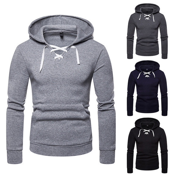 Μοντέρνο  ανδρικό φούτερ σε διάφορα χρώματα με κορδόνια και κουκούλα