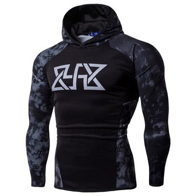 Férfi sport blúz kapucnival és felirattal