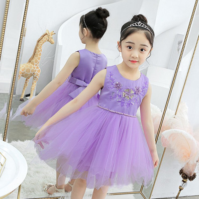 Детска рокля в два цвята с тюл и бродерия 