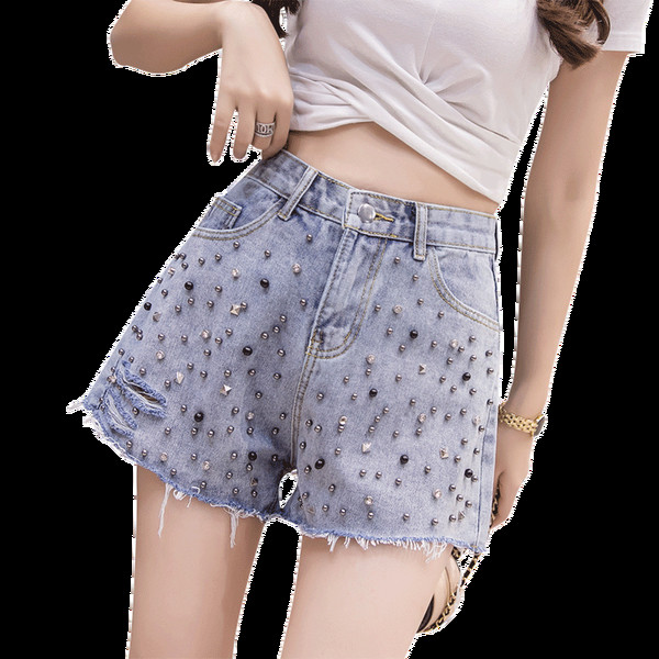 Blugi moderni de dama in albastru si negru cu pietre si motive rupte