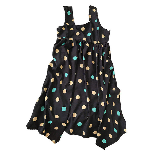 Alkalmi női ruha fekete színben pöttyökkel, vastag pántokkal