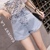 Модерни дамски къси дънкови панталони с висока талия