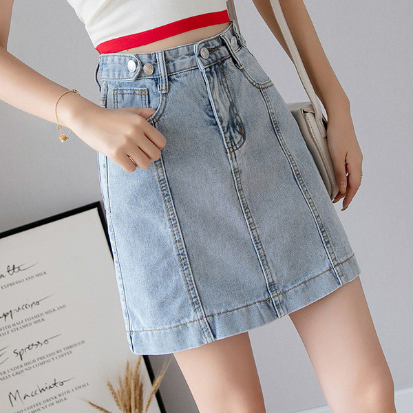 Női modern rövid farmerszoknya, magas derékkal