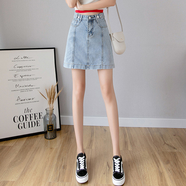 Női modern rövid farmerszoknya, magas derékkal