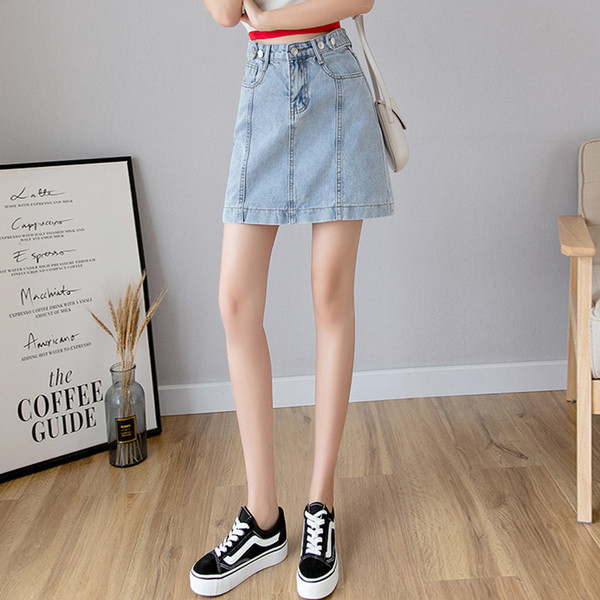 Női modern rövid farmerszoknya, magas derékkal