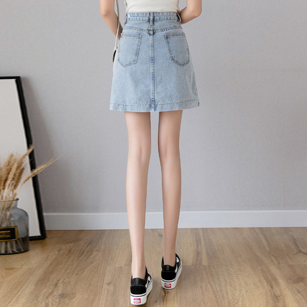 Női modern rövid farmerszoknya, magas derékkal