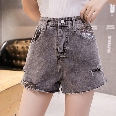 Modern női farmer rövidnadrág két színben, flitterekkel