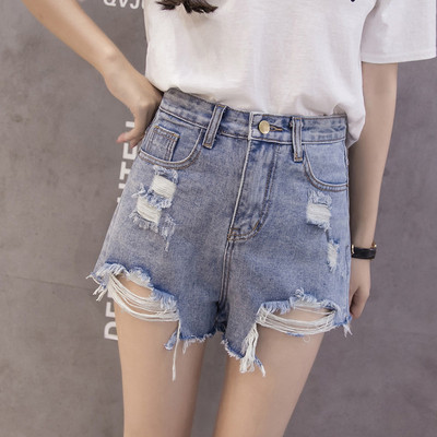 Pantaloni scurți moderni de dama cu motive rupte de culoare albastru deschis