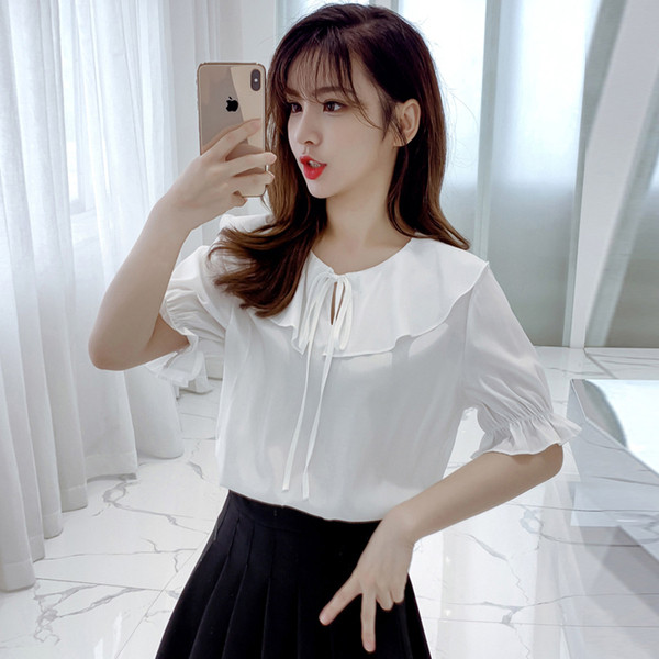 Cămașă modernă de damă cu mâneci 3/4 în alb și albastru