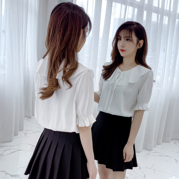 Cămașă modernă de damă cu mâneci 3/4 în alb și albastru