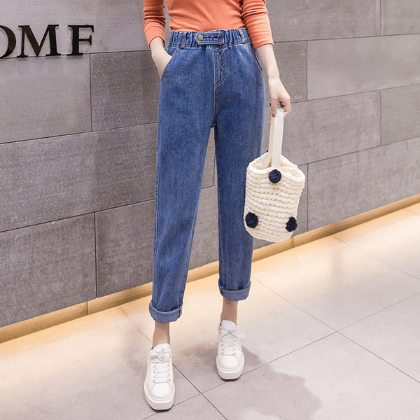 Blugi lungi de dama moderni de culoare albastra cu talie elastica