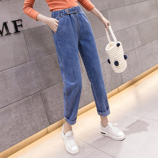 Blugi lungi de dama moderni de culoare albastra cu talie elastica