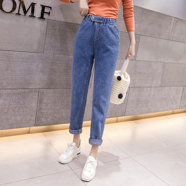 Blugi lungi de dama moderni de culoare albastra cu talie elastica