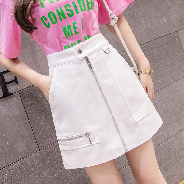 Fusta scurta de dama moderna in doua culori cu fermoar si buzunare