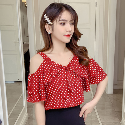 Aktuális női pöttyös blúz csupasz vállal, három színben