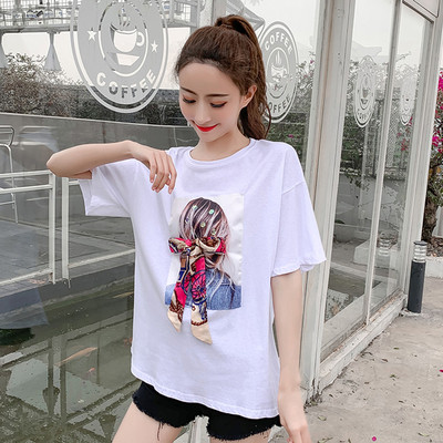 Modern női blúz rövid ujjú fehér és fekete színben, 3D elemmel