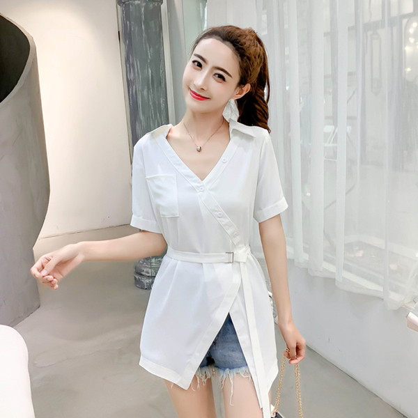 Modern női hosszú ing V-nyakkal, több színben