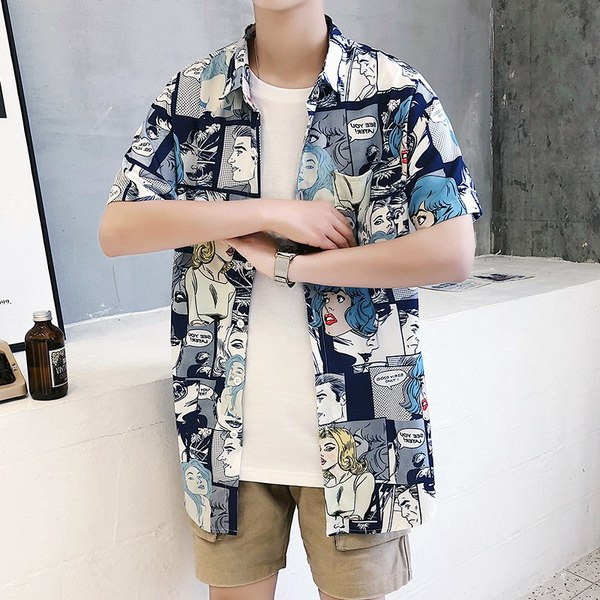 Férfi ing széles modell rövid ujjal és gombokkal