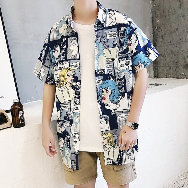 Férfi ing széles modell rövid ujjal és gombokkal