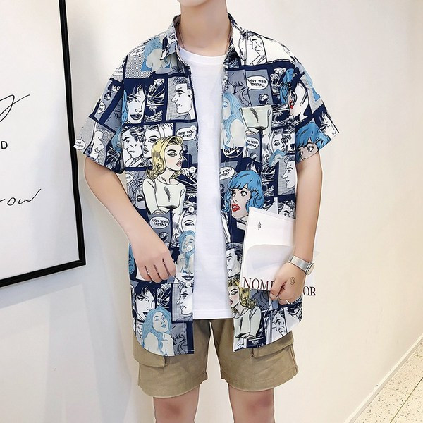 Férfi ing széles modell rövid ujjal és gombokkal