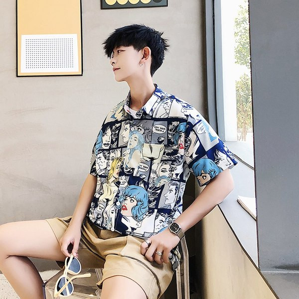 Férfi ing széles modell rövid ujjal és gombokkal