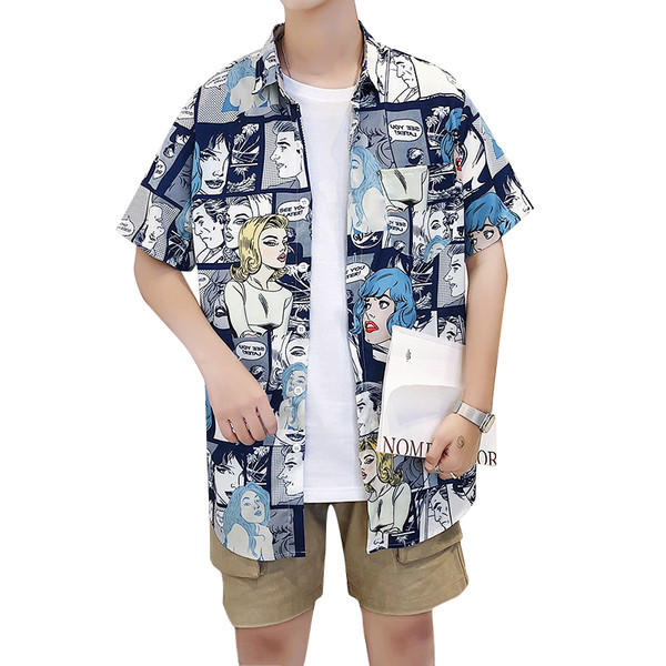 Férfi ing széles modell rövid ujjal és gombokkal