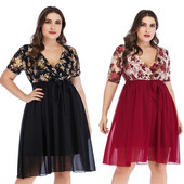 Rochie elegantă de damă cu mâneci scurte și decolteu în V în două culori