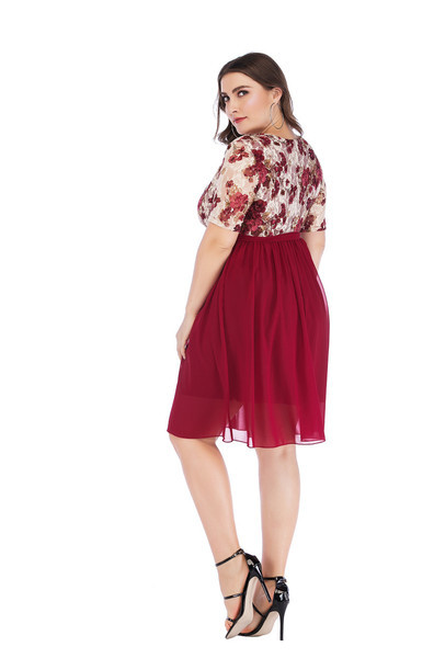 Rochie elegantă de damă cu mâneci scurte și decolteu în V în două culori