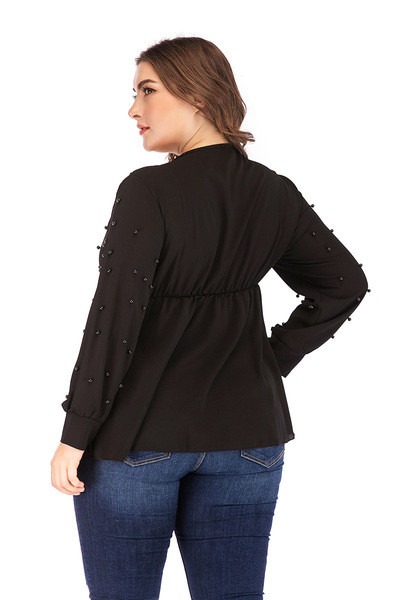 Alkalmi női blúz V-nyakkal, fekete színben