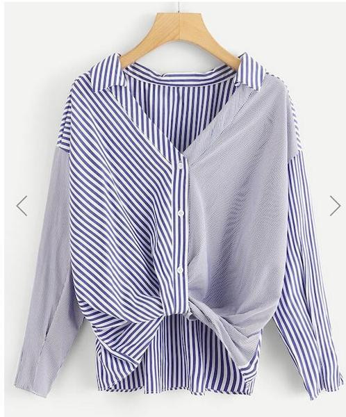 Γυναικείο ριγέ πουκάμισο με V-neckline